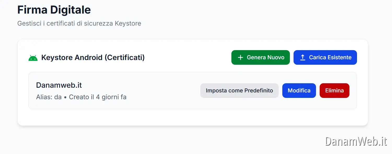 Gestione certificati e firma apk