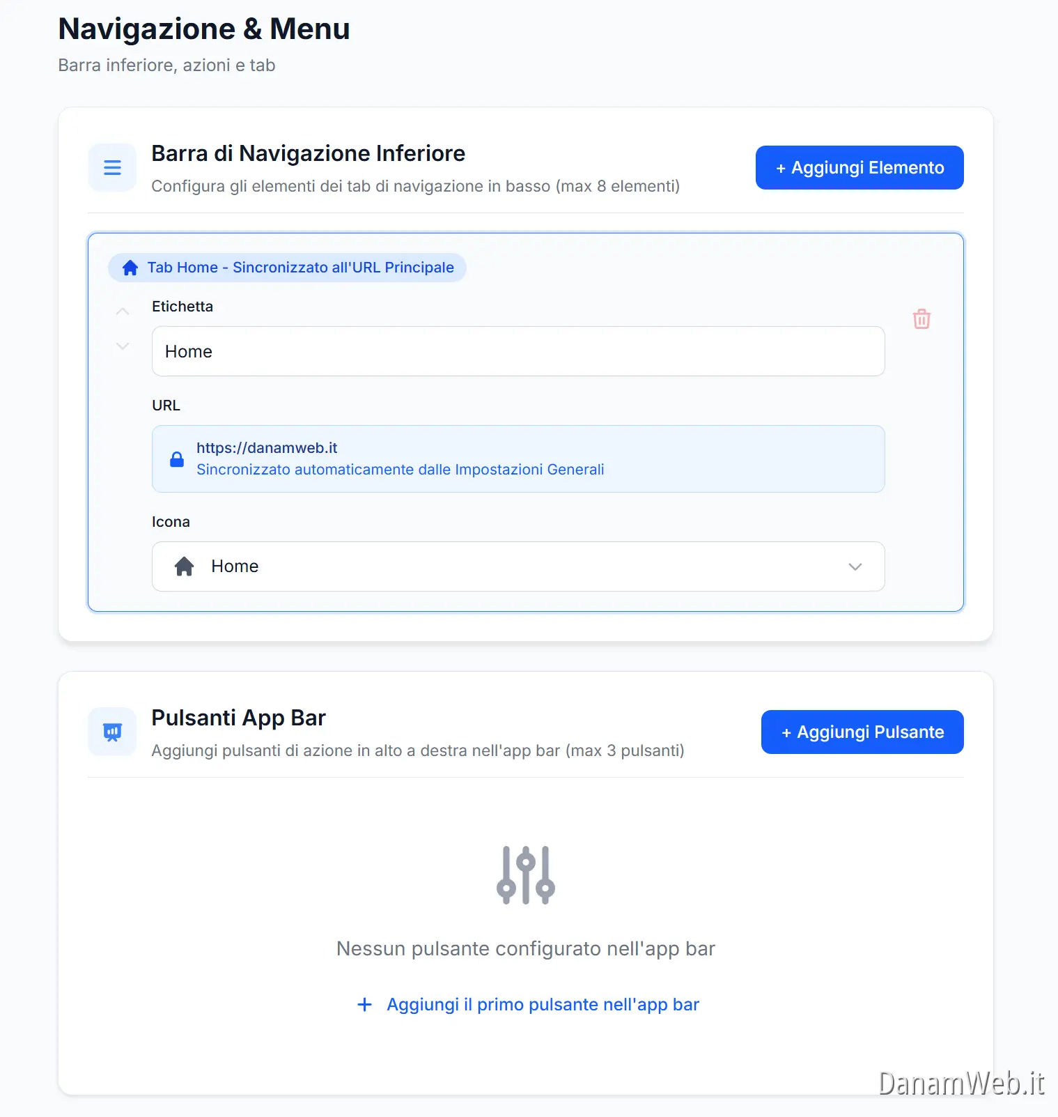 Menu di navigazione app android